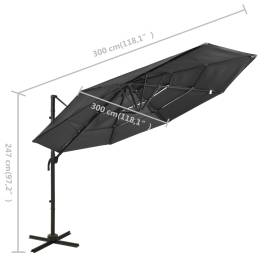 Umbrelă de soare 4 niveluri, stâlp de aluminiu, antracit, 3x3 m, 8 image
