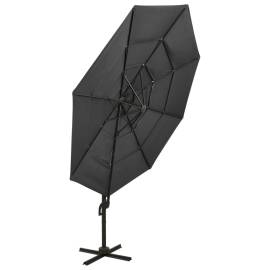Umbrelă de soare 4 niveluri, stâlp de aluminiu, antracit, 3x3 m, 6 image