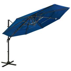 Umbrelă de soare 4 niveluri, stâlp de aluminiu, azuriu, 3x3 m