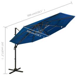 Umbrelă de soare 4 niveluri, stâlp de aluminiu, azuriu, 3x3 m, 8 image