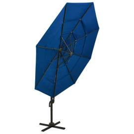 Umbrelă de soare 4 niveluri, stâlp de aluminiu, azuriu, 3x3 m, 4 image
