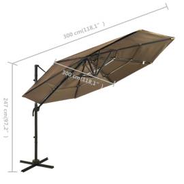 Umbrelă de soare 4 niveluri, stâlp de aluminiu, gri taupe 3x3 m, 8 image