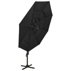 Umbrelă de soare 4 niveluri, stâlp de aluminiu, negru, 3x3 m, 4 image