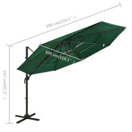 Umbrelă de soare 4 niveluri, stâlp de aluminiu, verde, 3x3 m, 8 image