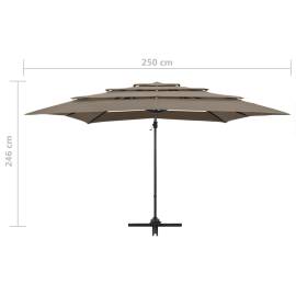 Umbrelă de soare 4 niveluri stâlp aluminiu gri taupe 250x250 cm, 9 image