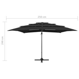 Umbrelă de soare 4 niveluri stâlp aluminiu negru 250x250 cm, 9 image
