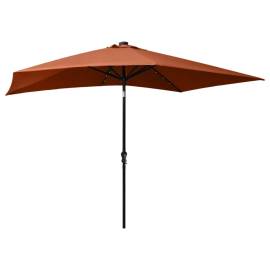 Umbrelă de soare cu led-uri & stâlp din oțel, cărămiziu, 2x3 m, 6 image