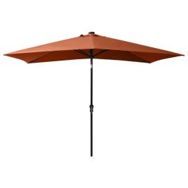 Umbrelă de soare cu led-uri & stâlp din oțel, cărămiziu, 2x3 m, 5 image