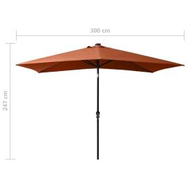 Umbrelă de soare cu led-uri & stâlp din oțel, cărămiziu, 2x3 m, 11 image
