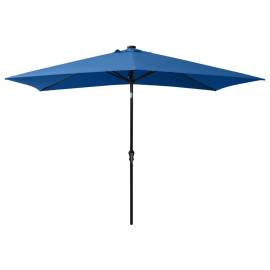 Umbrelă de soare cu stâlp din oțel & led-uri, albastru, 2x3 m, 5 image