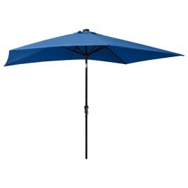Umbrelă de soare cu stâlp din oțel & led-uri, albastru, 2x3 m, 6 image