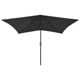 Umbrelă de soare cu stâlp din oțel & led-uri, negru, 2x3 m, 4 image