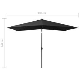 Umbrelă de soare cu stâlp din oțel & led-uri, negru, 2x3 m, 11 image