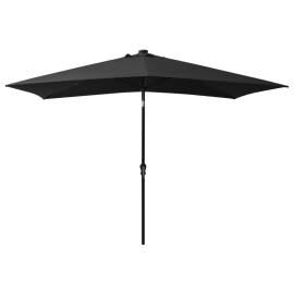 Umbrelă de soare cu stâlp din oțel & led-uri, negru, 2x3 m, 5 image