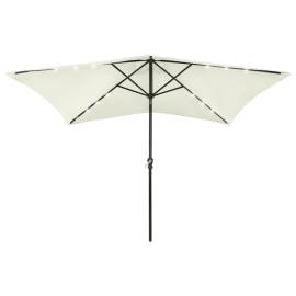 Umbrelă de soare cu stâlp din oțel & led-uri, nisipiu, 2x3 m