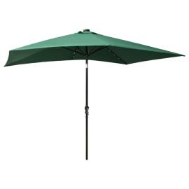 Umbrelă de soare cu stâlp din oțel & led-uri, verde, 2x3 m, 6 image