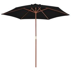 Umbrelă de soare de exterior cu stâlp din lemn, negru, 270 cm, 3 image