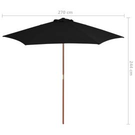 Umbrelă de soare de exterior cu stâlp din lemn, negru, 270 cm, 6 image