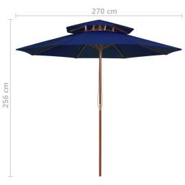 Umbrelă de soare dublă, stâlp din lemn, albastru, 270 cm, 6 image