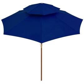 Umbrelă de soare dublă, stâlp din lemn, albastru, 270 cm, 4 image