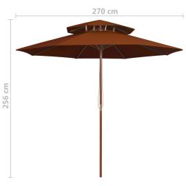 Umbrelă de soare dublă, stâlp din lemn, cărămiziu, 270 cm, 6 image