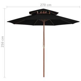 Umbrelă de soare dublă, stâlp din lemn, negru, 270 cm, 6 image