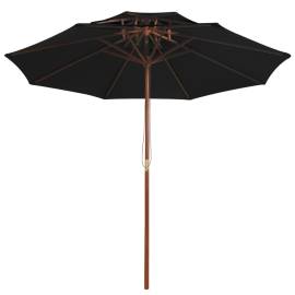 Umbrelă de soare dublă, stâlp din lemn, negru, 270 cm, 3 image