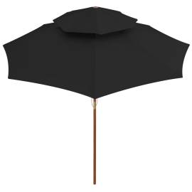 Umbrelă de soare dublă, stâlp din lemn, negru, 270 cm, 4 image
