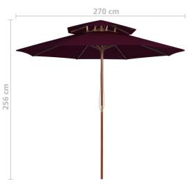 Umbrelă de soare dublă, stâlp din lemn, roșu bordo, 270 cm, 6 image