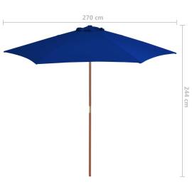 Umbrelă de soare exterior cu stâlp din lemn, albastru, 270 cm, 6 image