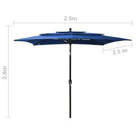 Umbrelă soare 3 niveluri, stâlp de aluminiu, azuriu, 2,5x2,5 m, 8 image