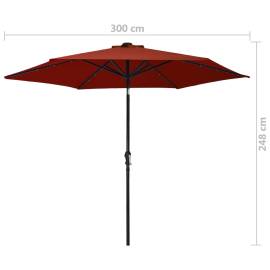 Umbrelă soare exterior, led-uri, stâlp oțel, cărămiziu, 300 cm, 9 image