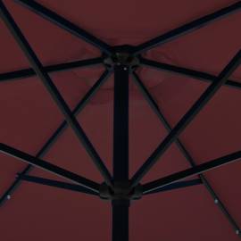 Umbrelă soare exterior, led-uri stâlp oțel, roșu bordo, 300 cm, 2 image