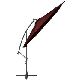 Umbrelă suspendată cu led și stâlp din oțel, roșu vin, 5 image