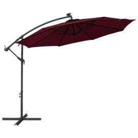Umbrelă suspendată cu led și stâlp din oțel, roșu vin, 4 image
