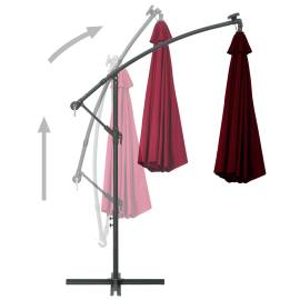 Umbrelă suspendată cu led și stâlp din oțel, roșu vin, 3 image