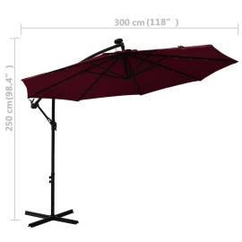 Umbrelă suspendată cu led și stâlp din oțel, roșu vin, 10 image