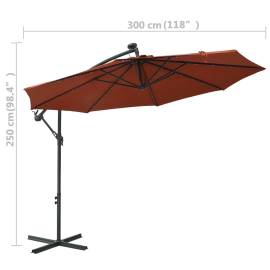 Umbrelă suspendată cu led-uri și stâlp de oțel, cărămiziu, 10 image