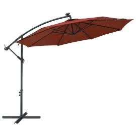 Umbrelă suspendată cu led-uri și stâlp de oțel, cărămiziu, 3 image