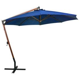 Umbrelă suspendată cu stâlp, albastru azur, 3,5x2,9 m lemn brad, 3 image