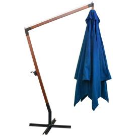 Umbrelă suspendată cu stâlp, albastru azuriu, 3x3 m, lemn brad, 4 image
