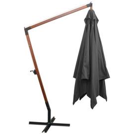 Umbrelă suspendată cu stâlp, antracit, 3x3 m, lemn masiv brad, 4 image