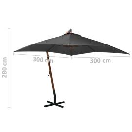 Umbrelă suspendată cu stâlp, antracit, 3x3 m, lemn masiv brad, 8 image