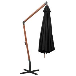 Umbrelă suspendată cu stâlp, negru, 3,5x2,9 m, lemn masiv brad, 5 image