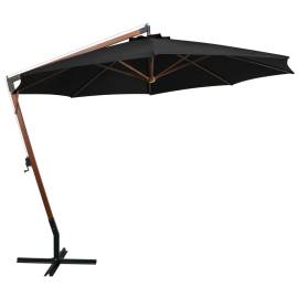 Umbrelă suspendată cu stâlp, negru, 3,5x2,9 m, lemn masiv brad, 3 image