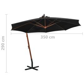 Umbrelă suspendată cu stâlp, negru, 3,5x2,9 m, lemn masiv brad, 9 image