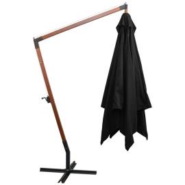 Umbrelă suspendată cu stâlp, negru, 3x3 m, lemn masiv de brad, 4 image