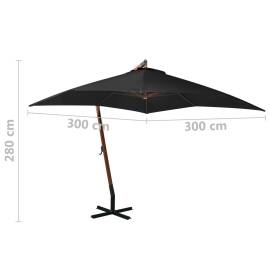 Umbrelă suspendată cu stâlp, negru, 3x3 m, lemn masiv de brad, 8 image