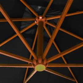 Umbrelă suspendată cu stâlp, negru, 3x3 m, lemn masiv de brad, 2 image