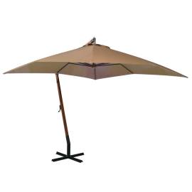 Umbrelă suspendată cu stâlp gri taupe 3x3 m lemn masiv de brad